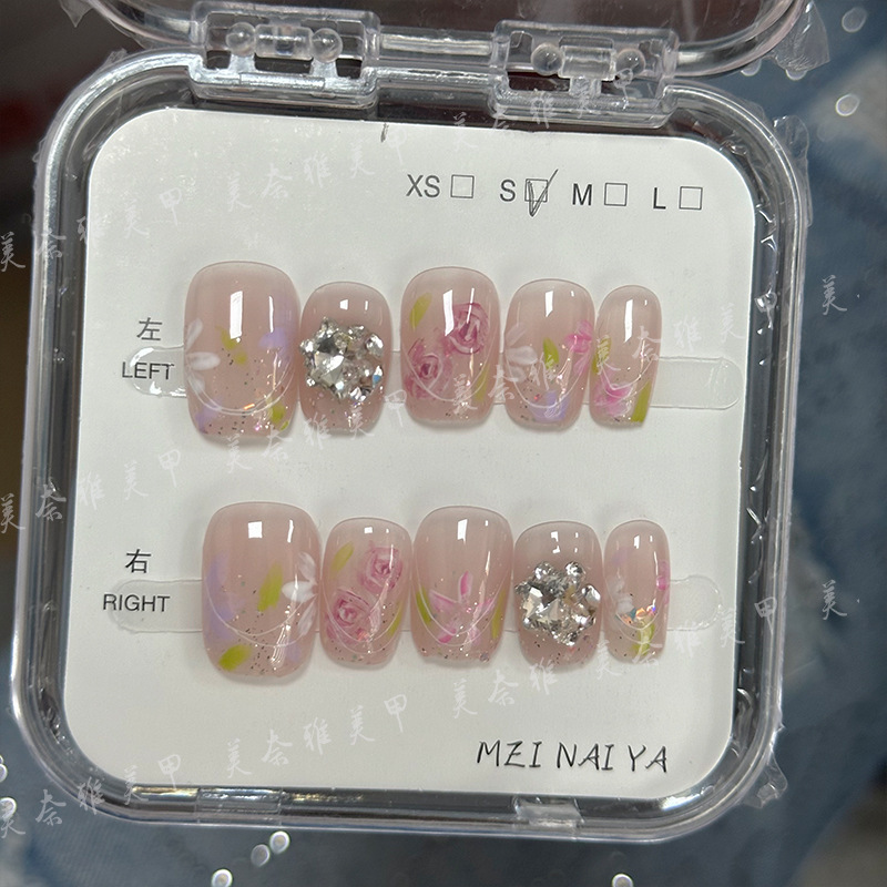 Mani Nail Art Cold Rose Hand-painted Flowers Spring Oil Painting Flowers Hand-worn Armor Finished Armor Pieces