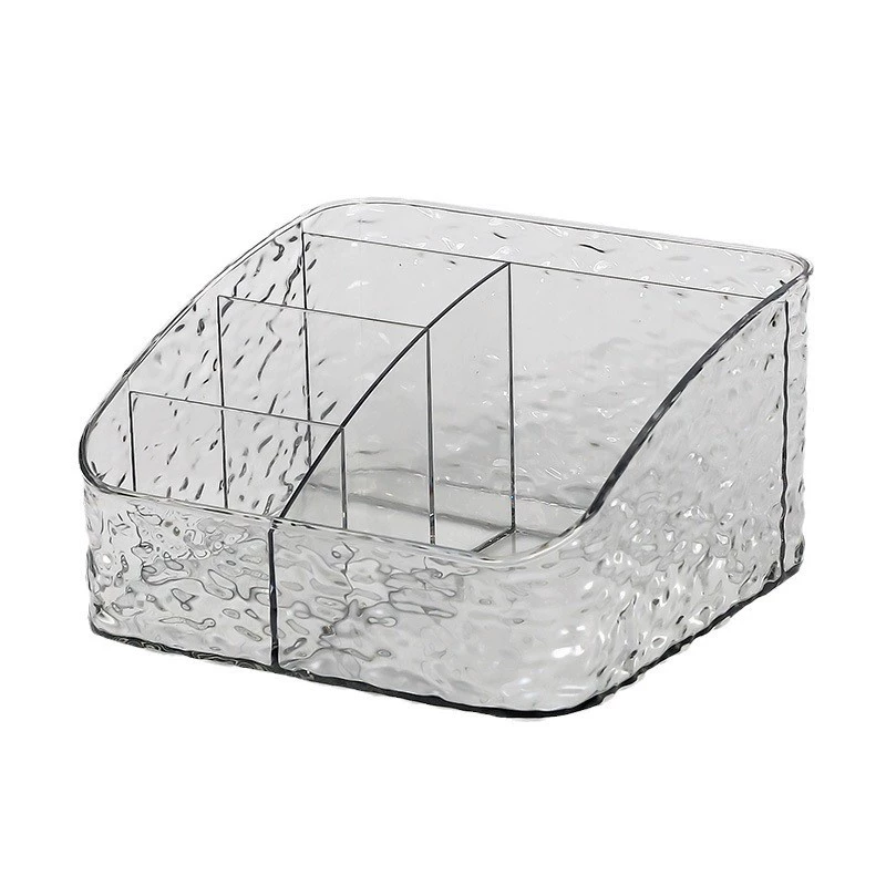 Cosmetic storage box, transparent multi‑compartment organizer, shatterproof textured water‑ripple or stripe