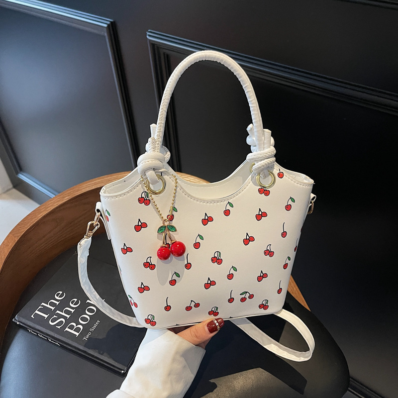 New Trendy Girl Handbag Fashion Commuter Cherry Tote Niche Printed Texture Shoulder Underarm Bag_voghion.com