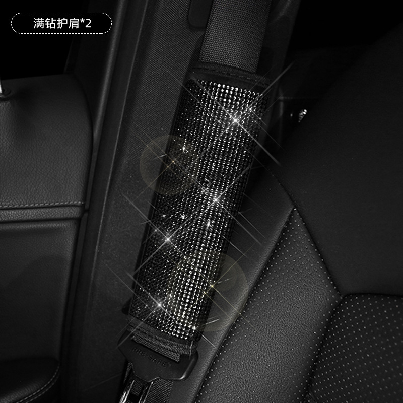 Coche negro rhinestone cubierta del engranaje del freno de mano diamante incrustado cubierta de la manija diamante completo cinturón de seguridad hombro cubierta protectora cubierta del volante reposacabezas