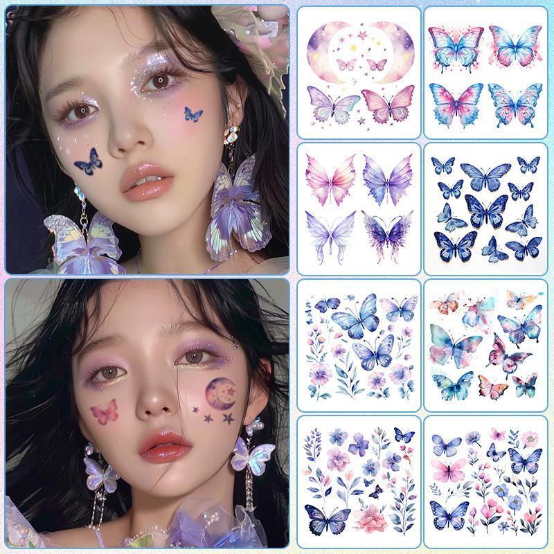 Glitter Butterfly Wings Tattoo Body Sticker Eye Corner Face Sticker Children's Eye Makeup Diy Sticker Dance Show Photo Makeup
