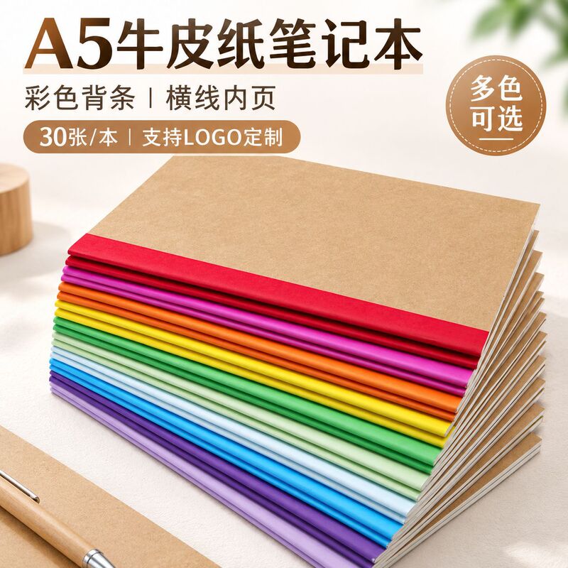 A5 Kraft Paper Notepad Notebook Line Pure Color Retro Back Strip Diary Student Exercise Book Custom Logo