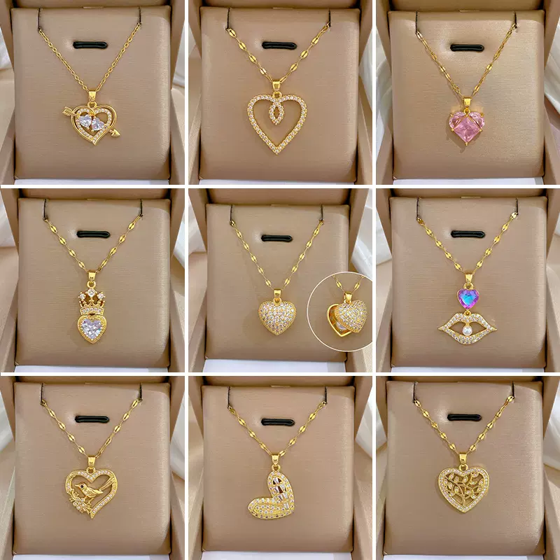 【钛钢】轻奢爱心满钻微镶设计网红气质闪耀项链女 ins简约吊坠