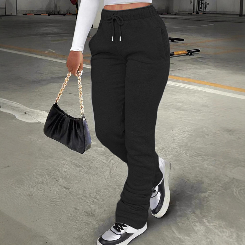 European and American Aliexpress Amazon Cross-Border Women's Autumn and Winter Velvet Solid Color Loose Casual Straight Sports Pants