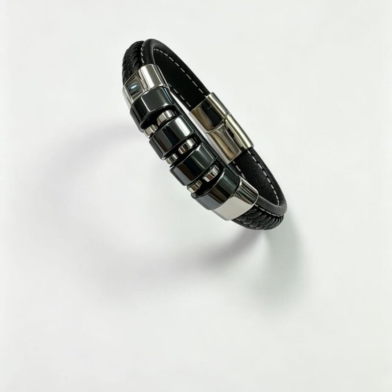 Cross-Border Hot-Selling Stainless Steel Black Stone Bracelet, Charming Men's Fashion Trendy Personalized Woven Leather Bracelet Wholesale Cross-Border Hot-Selling Stainless Steel Black Stone Bracelet, Charming Men's Fashion Trendy Personalized Woven Leather Bracelet Wholesale