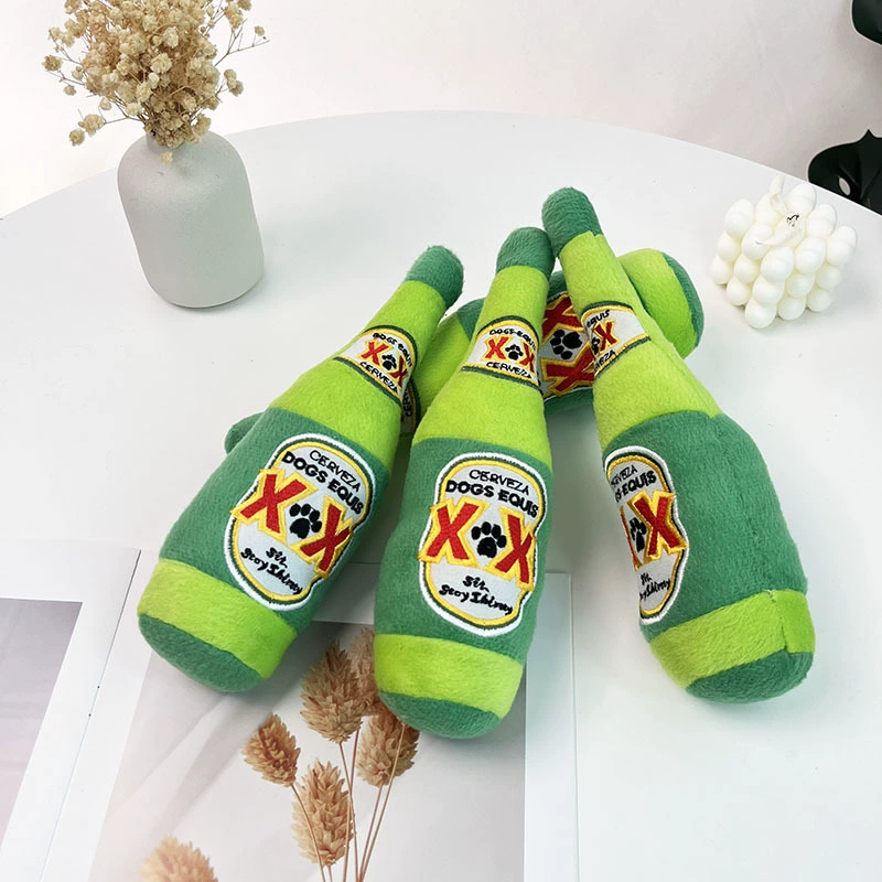 Собака голосовая игрушка винная бутылка плюшевая игрушка для домашних животных товары милая бутылка пива игрушка голосовая интерактивная игрушка