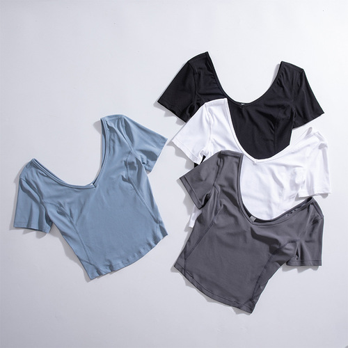Align tee yoga short-sleeve sporty tight nude feeling T-shirt sexy slimming quick-drying fitness beauty back top thin model