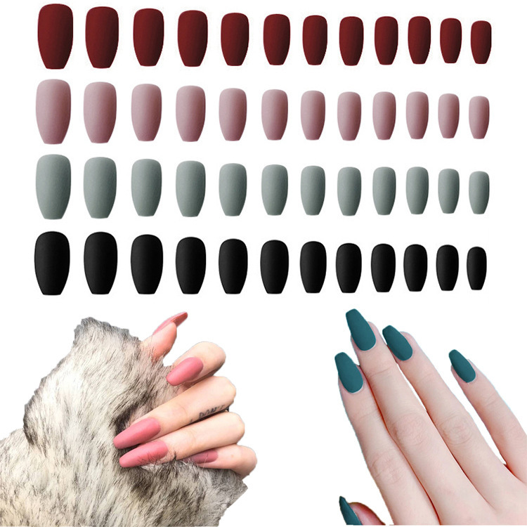 Short Matte Ballet Nails, Press-On Nails, Nail Stickers, Trapezoidal Fake Nails, Finished Product Wholesale, Frosted