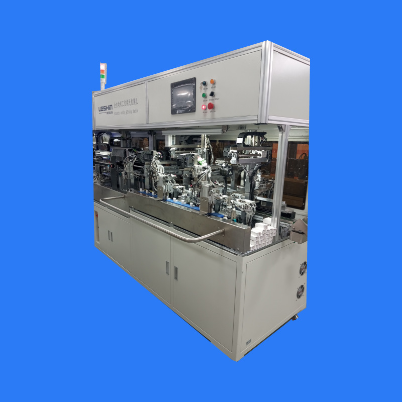 联欣科技LX-470H2双工位自动绕线包膜机，数据线全自动折纸膜机