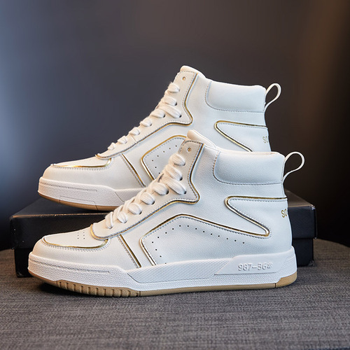 Leather-covered genuine leather white shoes for women for four seasons  new versatile Korean style breathable flat-soled casual high-top sports sneakers
