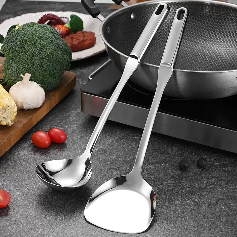 不锈钢防烫空心手柄炒菜锅铲家用厨房挂钩收纳硅胶不伤锅烹饪汤勺