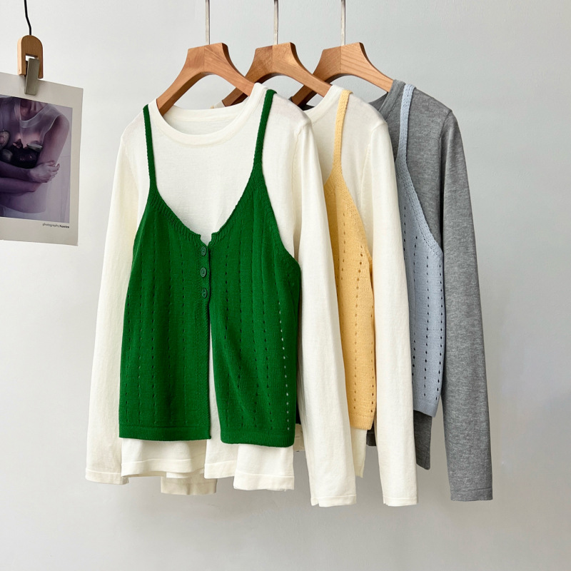 Plus Size Women's Fashion Camisole Vest + Round Neck Long Sleeve Knitwear Autumn Versatile Two-Piece Set 2HH580