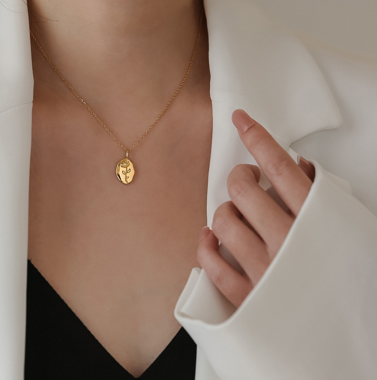 Herz Titan Stahl Eingelegte Schale Eingelegtes Gold Halskette display picture 1