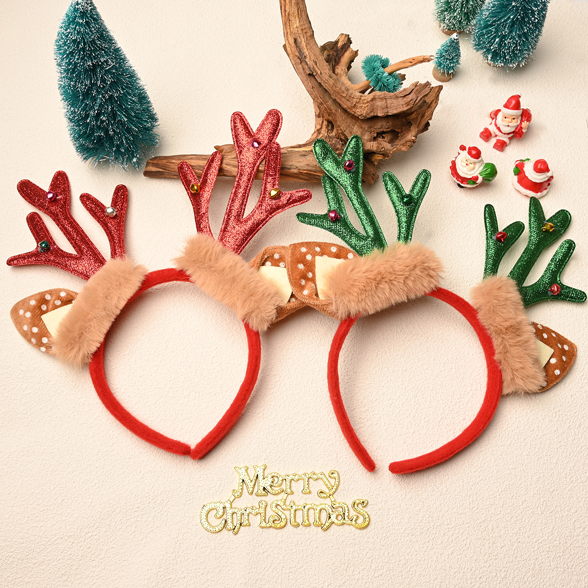 Cruz-frontera Navidad corneta lentejuelas campana diadema horquilla de Navidad dulce lindo fiesta diadema accesorios para el cabello tocado