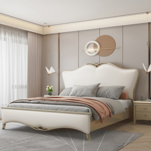 American Style Light Luxury Bed Solid Wooden Bed 1.5 m Single 1.8 m Double Bed Soft Bag Modern Simple Storage Master Bedroom Wedding Bed