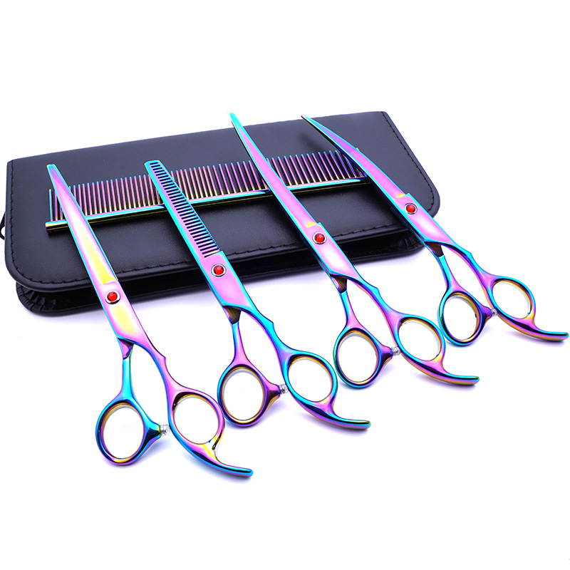 Tijeras para mascotas, herramientas profesionales de peluquería, herramienta mágica para cortar el pelo, tijeras rectas, tijeras curvas, gato, Teddy, Bichón, eliminación de pelo de perro