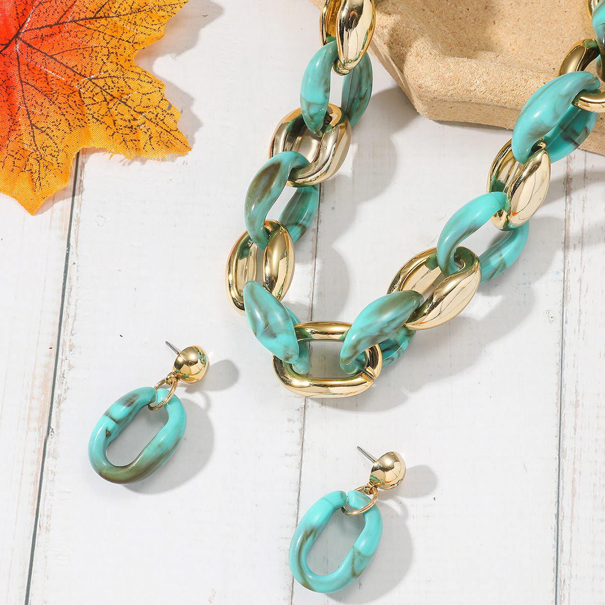 61g Weight Gold Plated Plating Material Jewelry Set Classification 1 Set Quantity Holiday, Daily Occasion Plastic, Resin Material Color Block Pattern Women's Gender Plating Design Basic Style Basic Color Block Plastic Resin Plating Gold Plated Women's Jewelry Set 10
