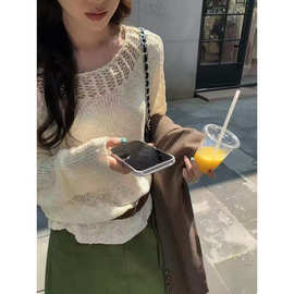 慵懒风防晒罩衫女夏季2026新款针织衫上衣斜肩镂空外搭宽松空调衫