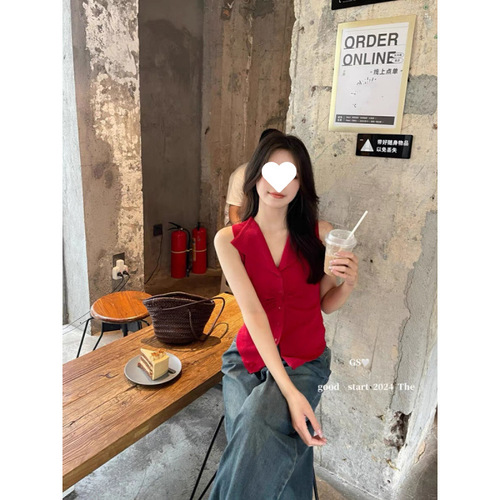 Summer new style Korean lapel design vest knitted small shirt women's fashion temperament casual high-end factory wholesale