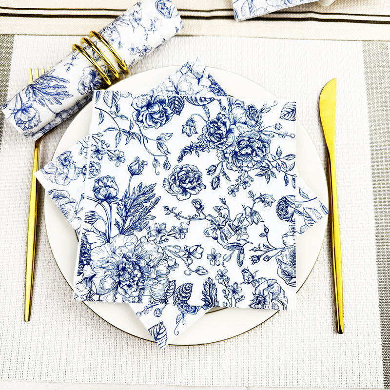 2025 Vintage Blue Print Disposable Paper Towel Blue and White Porcelain Party Napkin Hotel Party Disposable Napkin