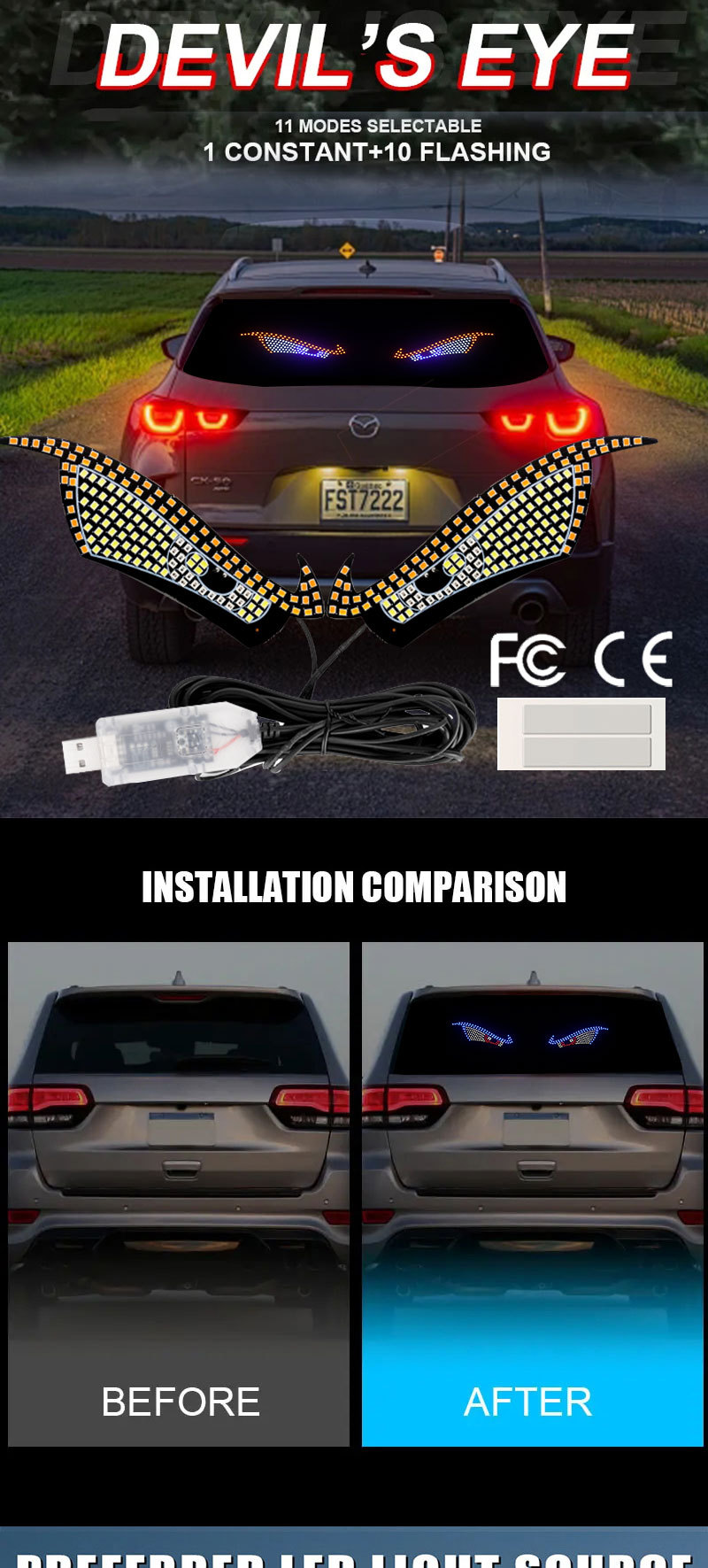 New product demon eye car LED decorative lamp modified kazilan big eye lamp personality decoration 11 modes USB