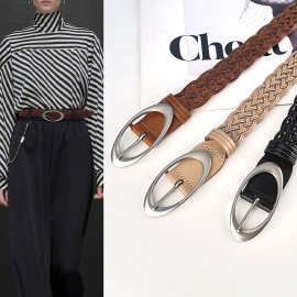 手工编织复古女士腰带配休闲裤牛仔裤短裙女式免打孔针扣皮带批发