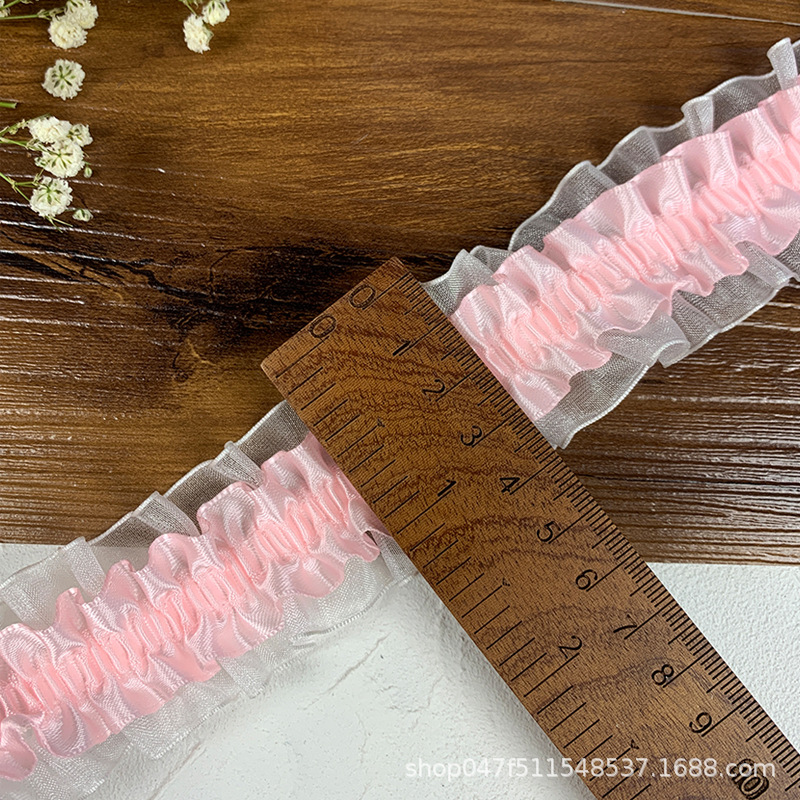 小香风双层粉色弹力蕾丝衣服花边辅料装饰手工diy材