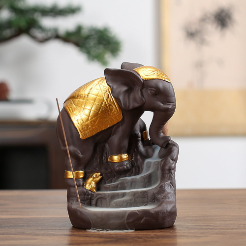 New cross-border creative backflow incense burner with good fortune and auspicious golden elephant purple sandalwood aromatherapy indoor home furnishings dropshipping