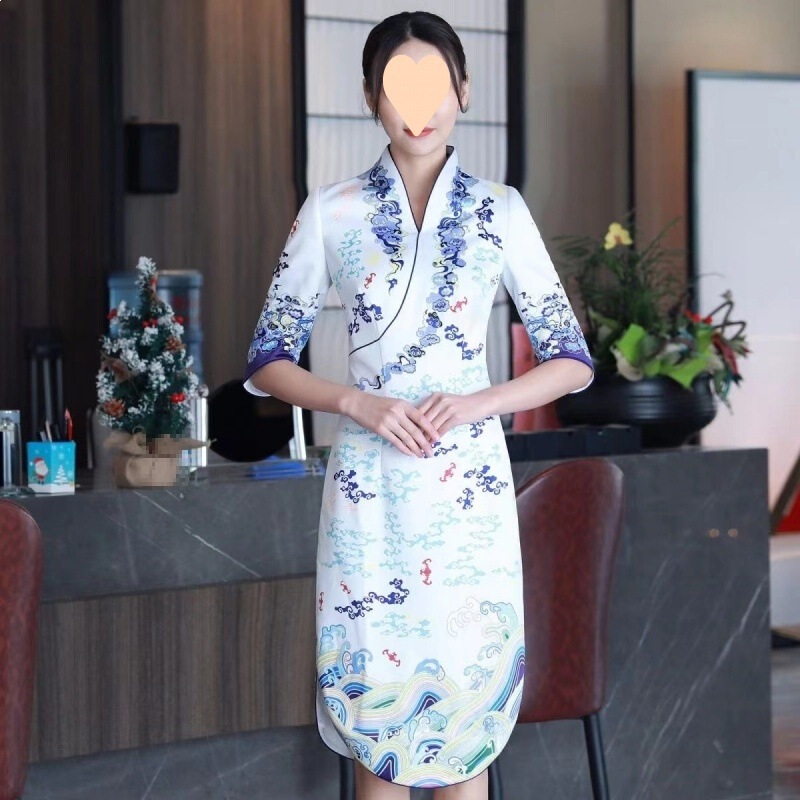 Hna Cheongsam Uniform, Front Desk Stewardess Professional Attire, Dress Suit, Sales Department Workwear, High-End Receptionist New Model Hna Cheongsam Uniform, Front Desk Stewardess Professional Attire, Dress Suit, Sales Department Workwear, High-End Receptionist New Model