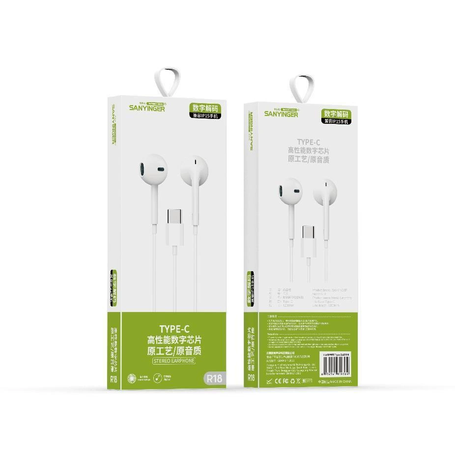 [R18] Плоские проводные наушники с поддержкой Type-C, музыкальные наушники с функцией ответа на звонки одним касанием и цифровым декодированием.