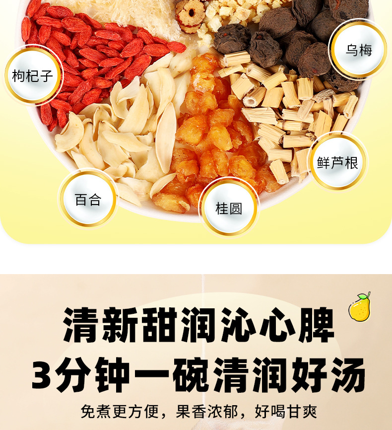 Xiao Diao Pear Soup Herbal Tea Bags with Lily Bulb Reed Root Snow Pear Jujube Goji Berry for Daily Brew quality and texture