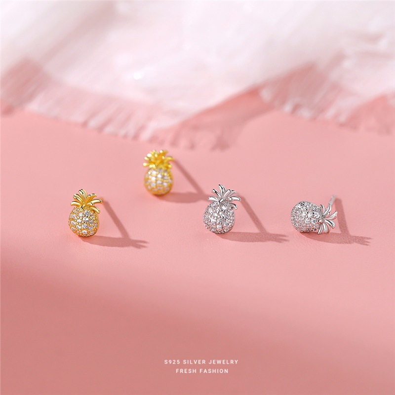 S reines Silber Ananas Obst Ohrringe für Mädchen, frischer Stil, leichte Luxus Mode Ohrringe, beste Freundin und Paar_voghion.com