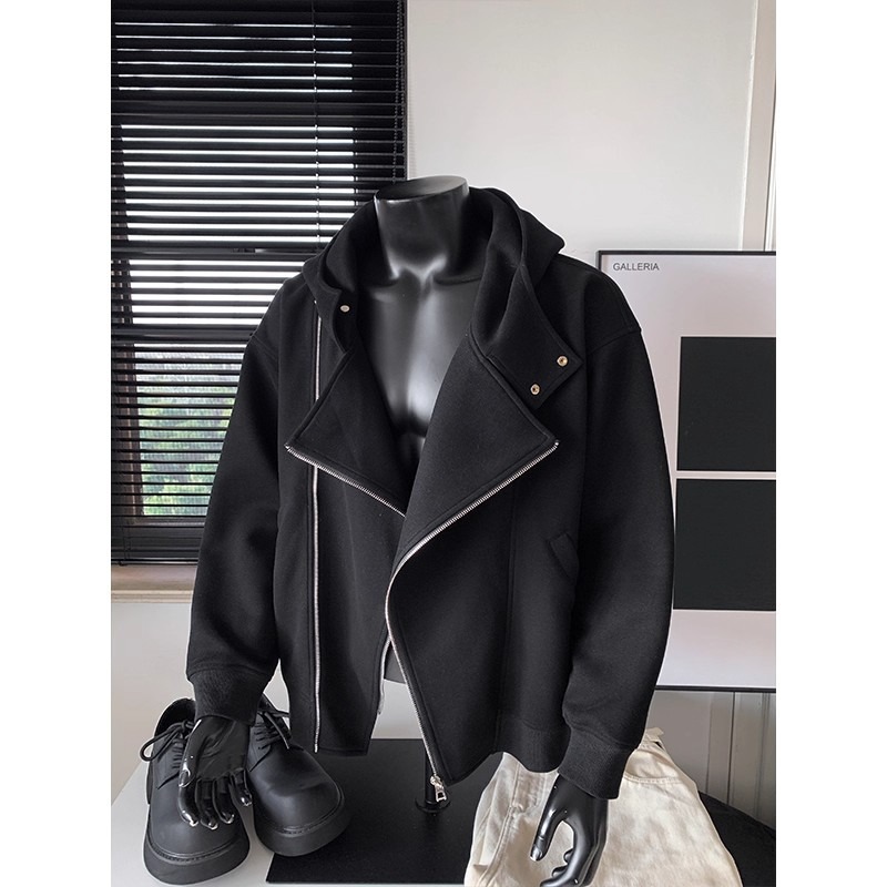 Men's Hoodie With Diagonal Zipper Niche Design Hooded Jacket_voghion.com
