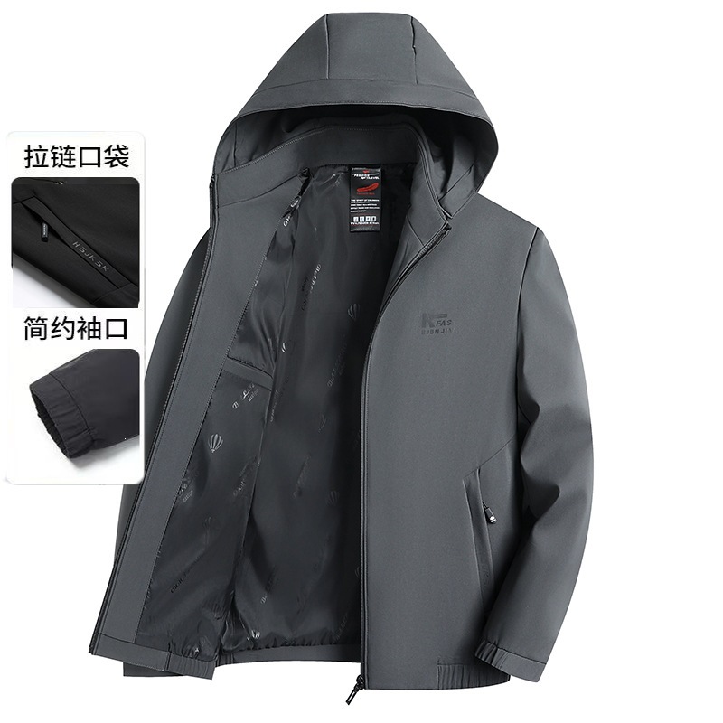 新款春秋季爸爸装外套男士宽松夹克衫中老年男装休闲连帽上衣服