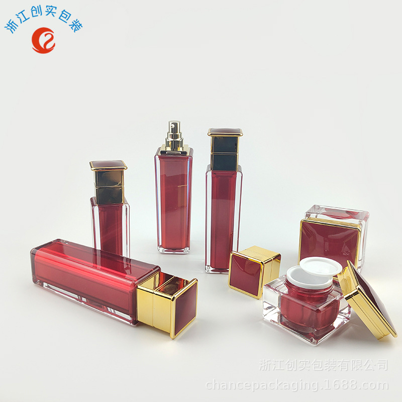 红色四方厚壁30/50/100/120ml乳液瓶水瓶30/50g膏霜瓶套装瓶