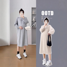 韩版孕妇裙2025新款秋款舒适宽松连帽卫衣孕妇时尚款连衣裙孕妇装