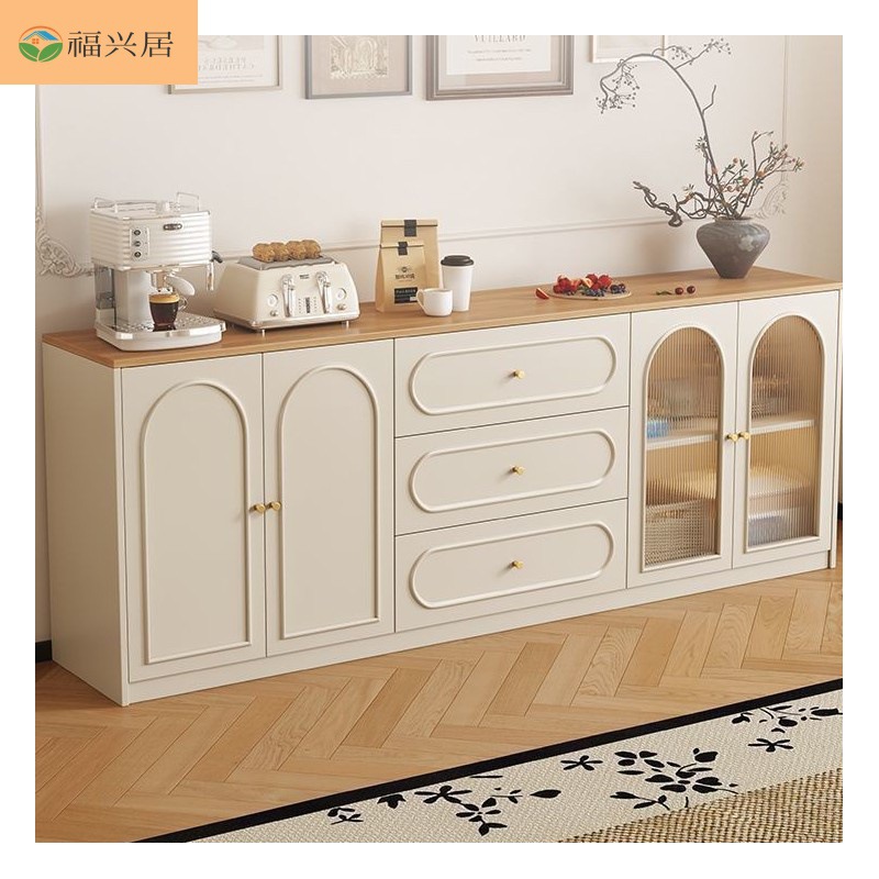 Cream Style Solid Wood Sideboard Home Kitchen Tea Cabinet Large Capacity Storage Integrated Entrance Cabinet Living Room Sideboard
