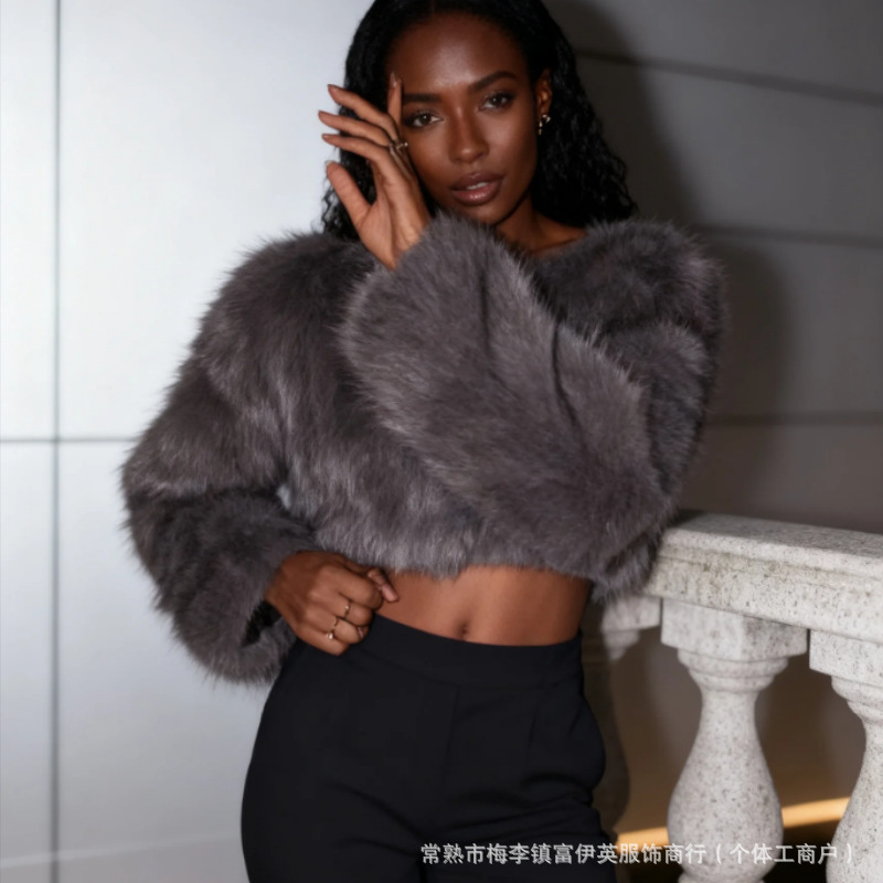 Cross-Border Women's Clothing 2025 Autumn and Winter New Fashion Versatile Artificial Fur Effect Short Jacket 6318261