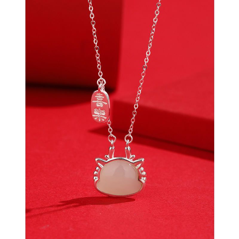 Ping un Zodiaco dragón collar de jade hetian hembra 925 Plata de Ley nicho diseño sentido dragón año colgante clavícula cadena nacimiento año