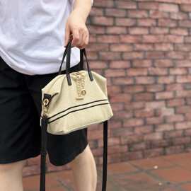 进口亚麻配头层牛皮单肩包中号休闲通勤女包手提单肩斜挎包休闲包