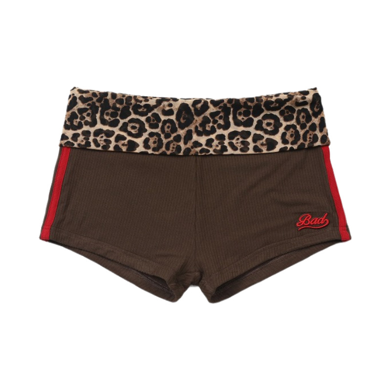 Badblood豹紋折り畳み平角半ズボン子供アメリカレトロセクシーギャル衝突色刺繍レギンス潮