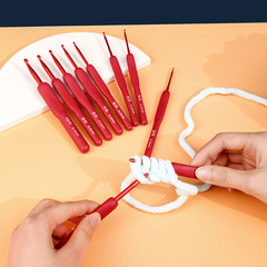 Wholesale red soft handle crochet hook handmade diy sweater knitting tools TRP anti-slip aluminum hook hook set crochet hook