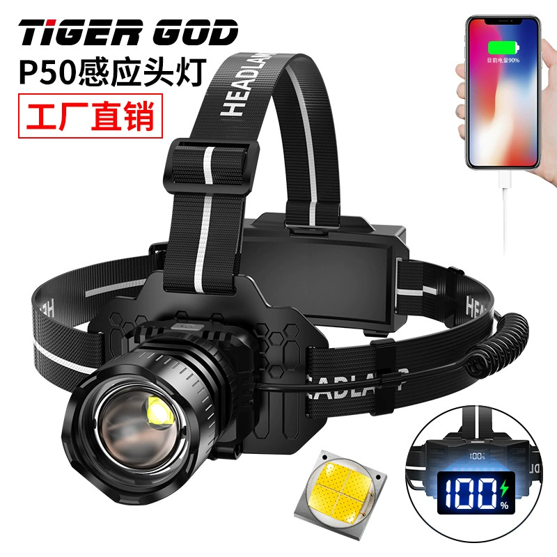 Оптовая Продажа с фабрики головной убор Type-C перезаряжаемый наружный датчик рыбалки подсветка P50 Zoom СВЕТОДИОДНЫЙ сильный свет фары