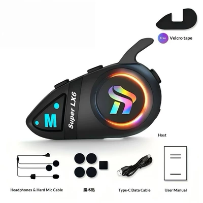 Motorcycle helmet Bluetooth headset LX6, waterproof, noise-reducing, four sound effects, riding headset, direct factory supply, samples available (Motorcycle Helmet Headset) - hard-wheat-wire