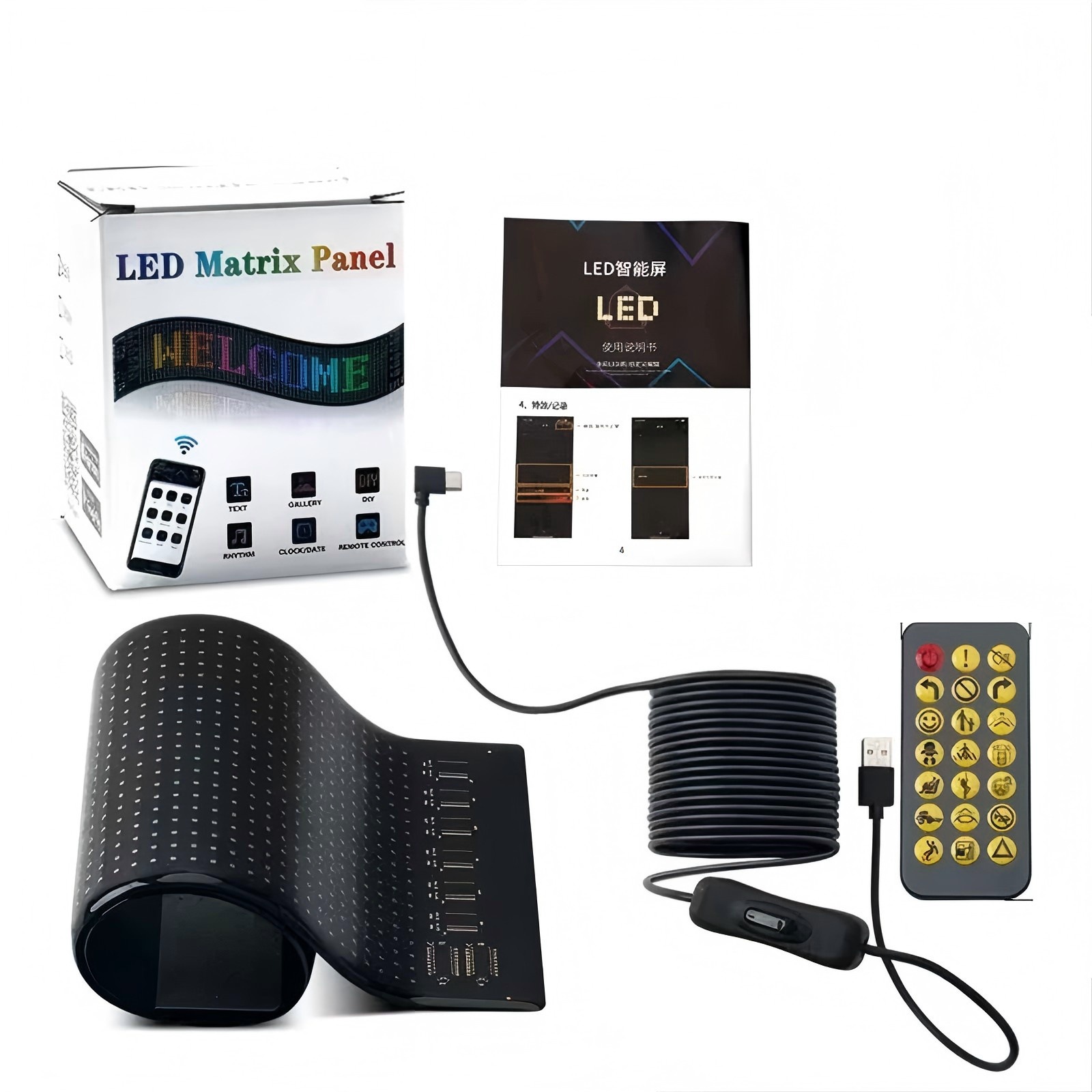 Pantalla LED Flexible para Ventana de Coche, Pantalla Publicitaria USB, Pantalla de Ojos de Diablo para Ventana con Bluetooth, Editable por Aplicación