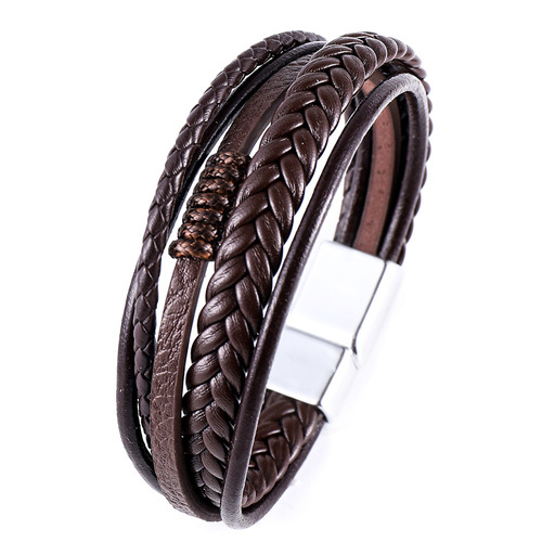 Accessories cowhide rope braided leather men's bracelet high-end alloy magnetic clasp leather bracelet hot sale