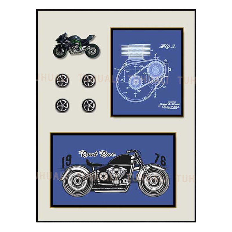 Motocicleta pintura decorativa estudio niños dormitorio colgante pintura sala de estar pintura decorativa tridimensional mural