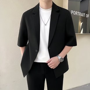 Light Mature Style Three-Quarter Sleeve Casual Suit Men's Top Summer Thin Korean Style Loose Mid-Sleeve Men's Suit Single Piece