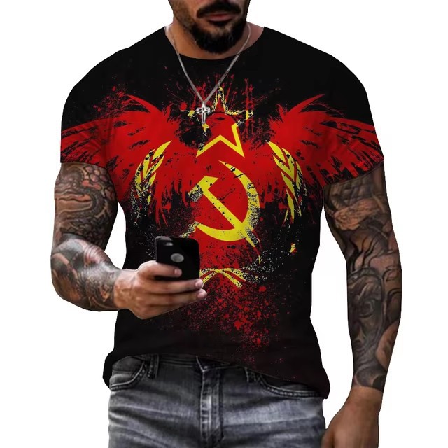 AliExpress europeo y americano venta caliente 3D estampado spot 2024 moda casual suelto cuello redondo manga corta transpirable camiseta para hombre