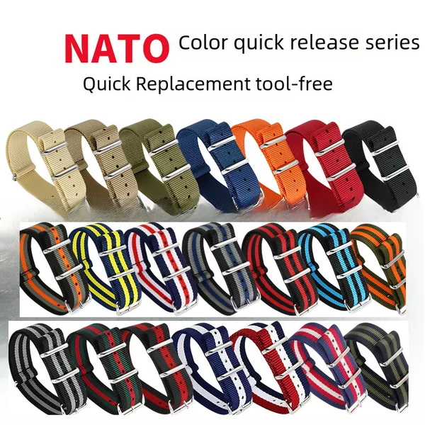 61sNATO Nylon Canvas One-piece Band Nylon Braided Watch Strap 18/20/22/24mm